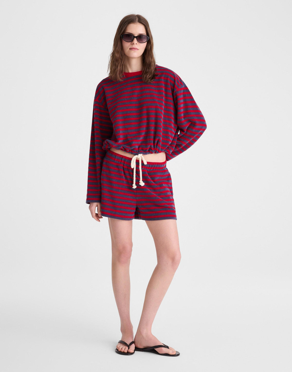 Pull-On Shorts in Terry Red Navy | Madewell