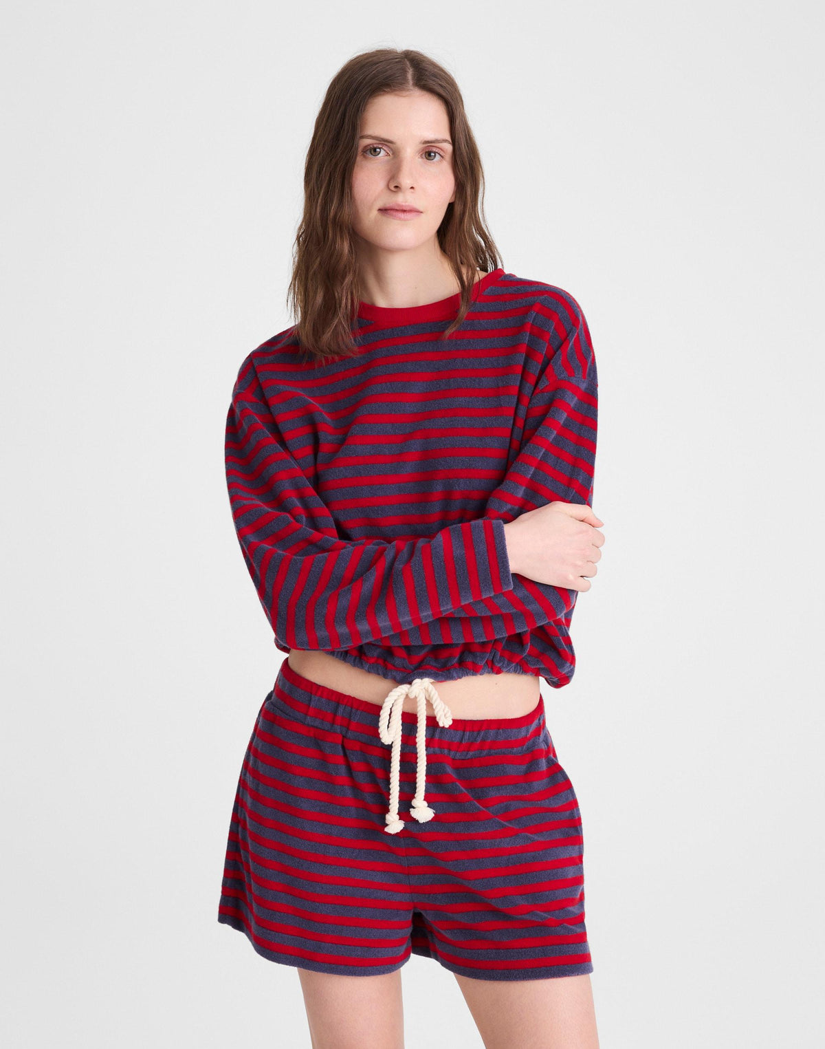 Pull-On Shorts in Terry Red Navy | Madewell
