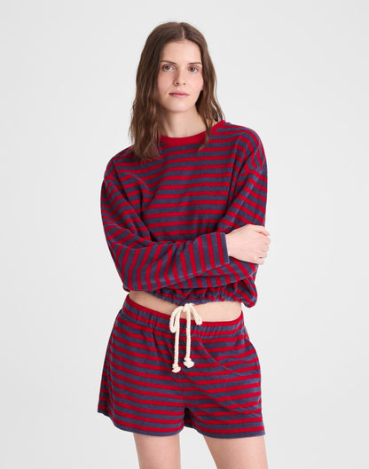 Pull-On Shorts in Terry Red Navy | Madewell