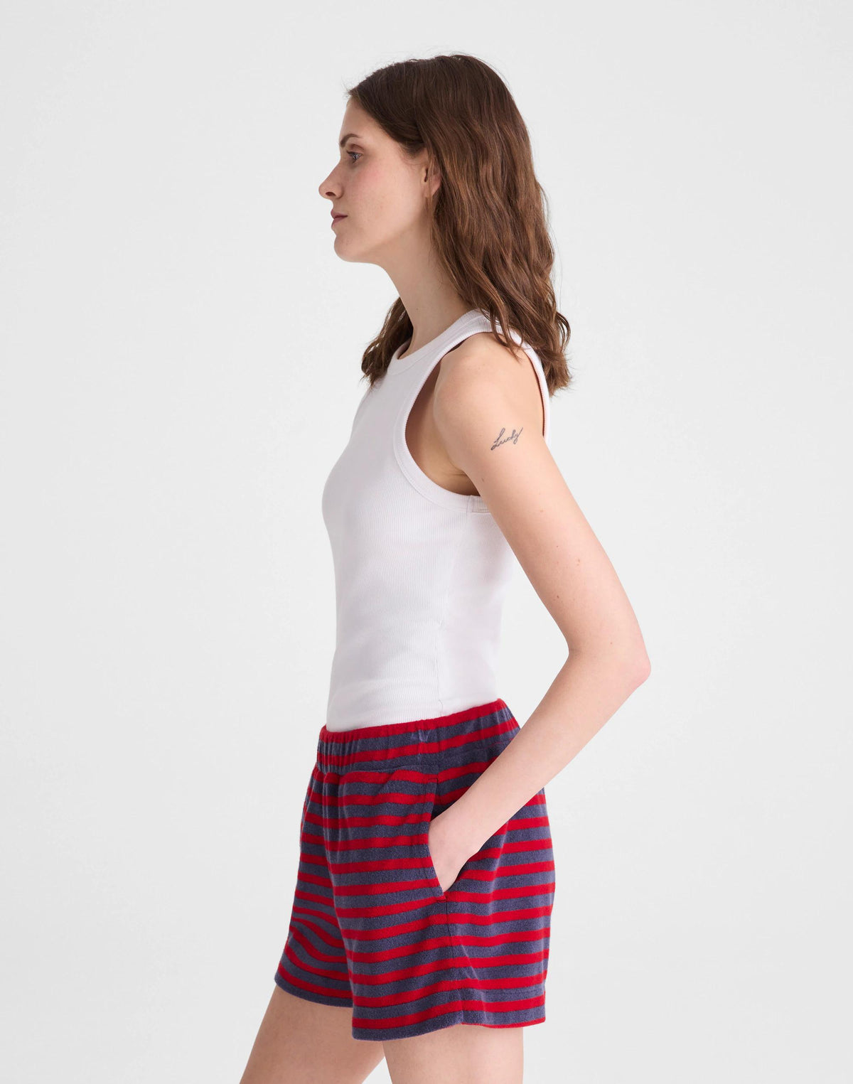 Pull-On Shorts in Terry Red Navy | Madewell