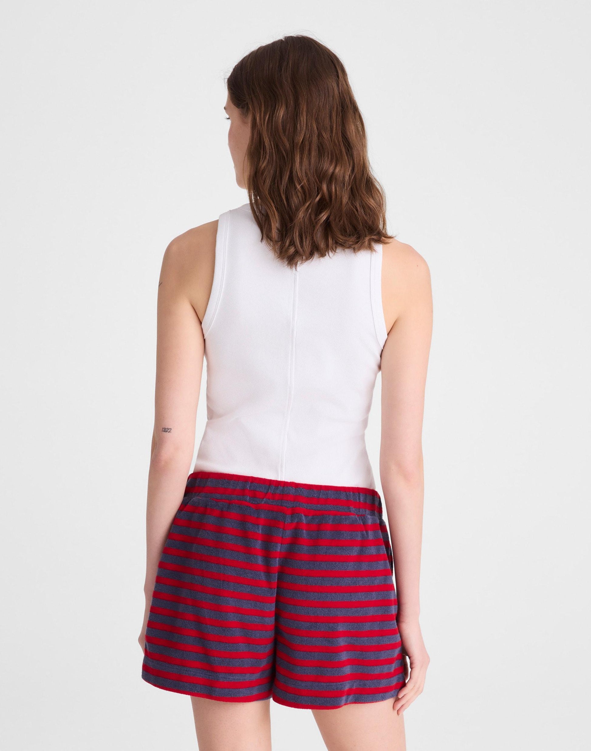 Pull-On Shorts in Terry Red Navy | Madewell