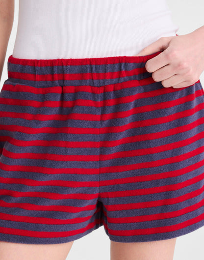 Pull-On Shorts in Terry Red Navy | Madewell