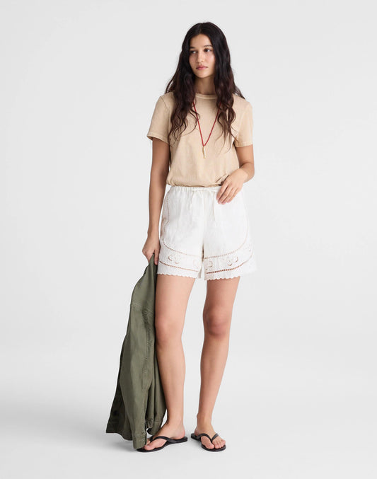 Eyelet Drawstring Shorts in 100% Linen Ivory Linen | Madewell