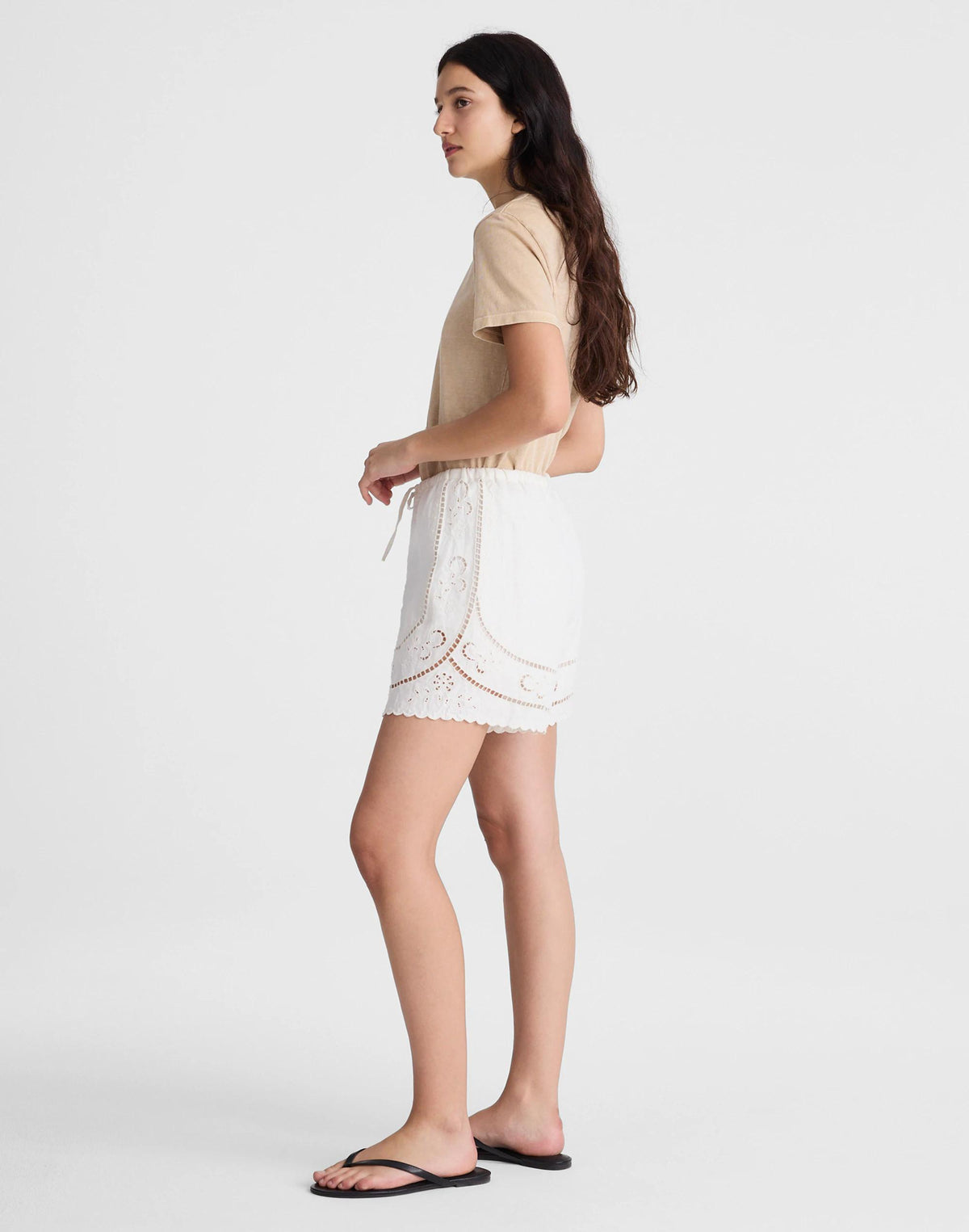 Eyelet Drawstring Shorts in 100% Linen Ivory Linen | Madewell