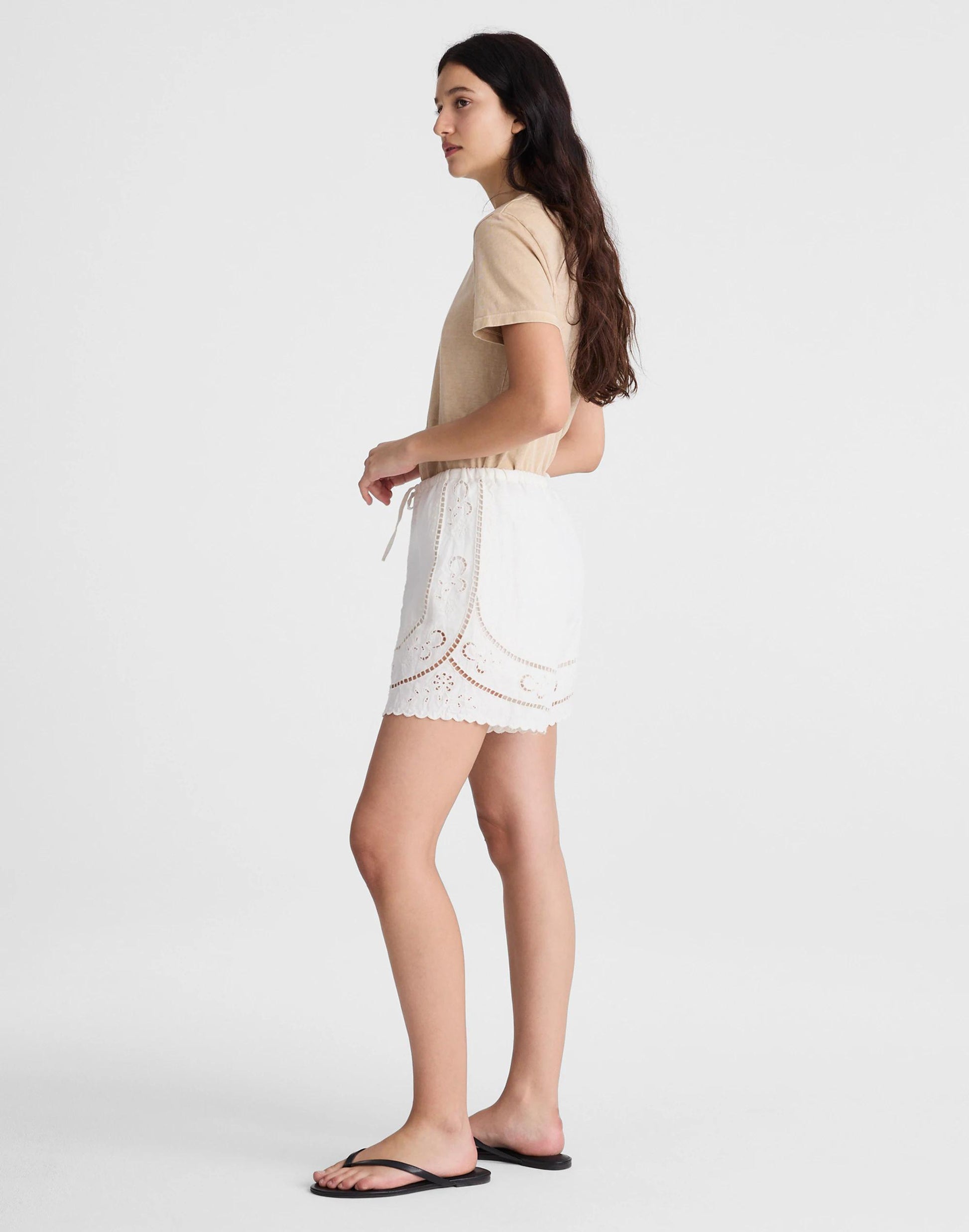 Eyelet Drawstring Shorts in 100% Linen Ivory Linen | Madewell
