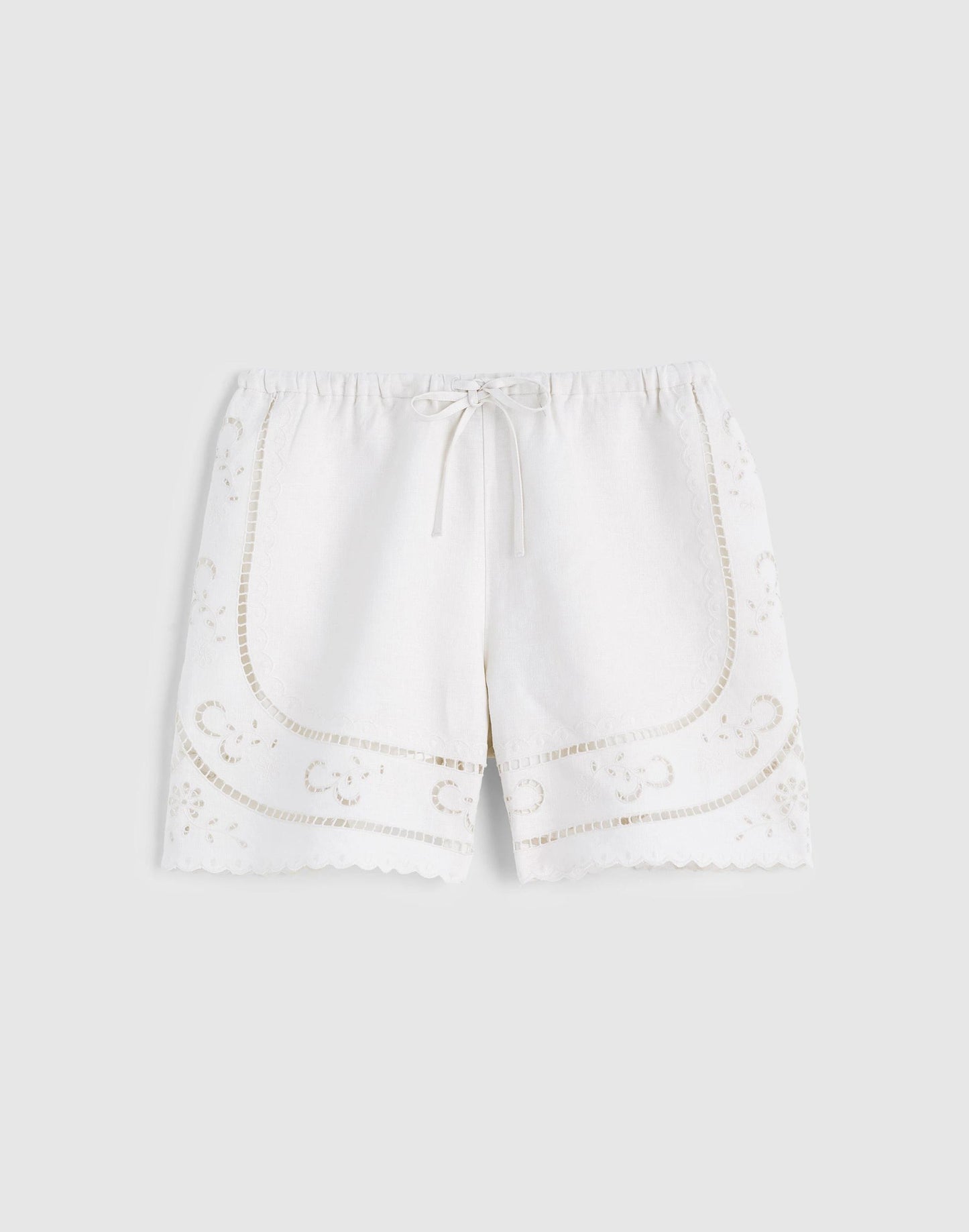 Eyelet Drawstring Shorts in 100% Linen Ivory Linen | Madewell