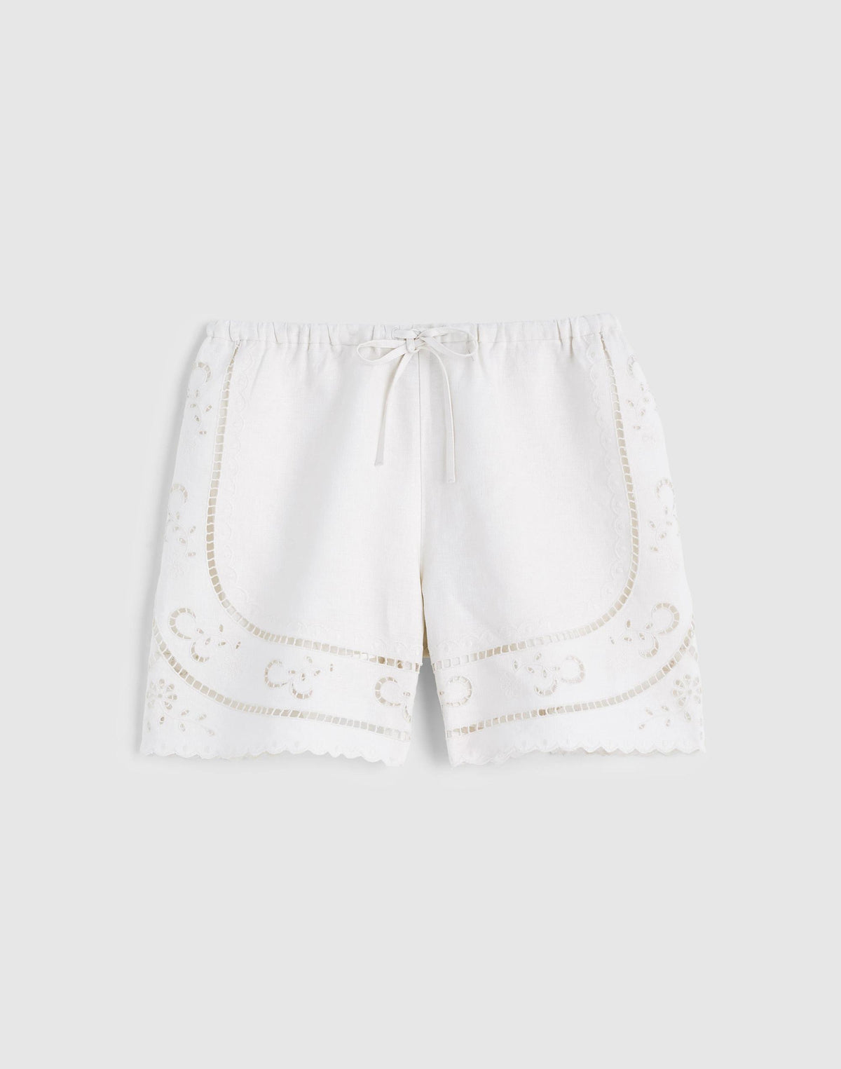 Eyelet Drawstring Shorts in 100% Linen Ivory Linen | Madewell