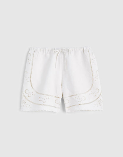 Eyelet Drawstring Shorts in 100% Linen Ivory Linen | Madewell