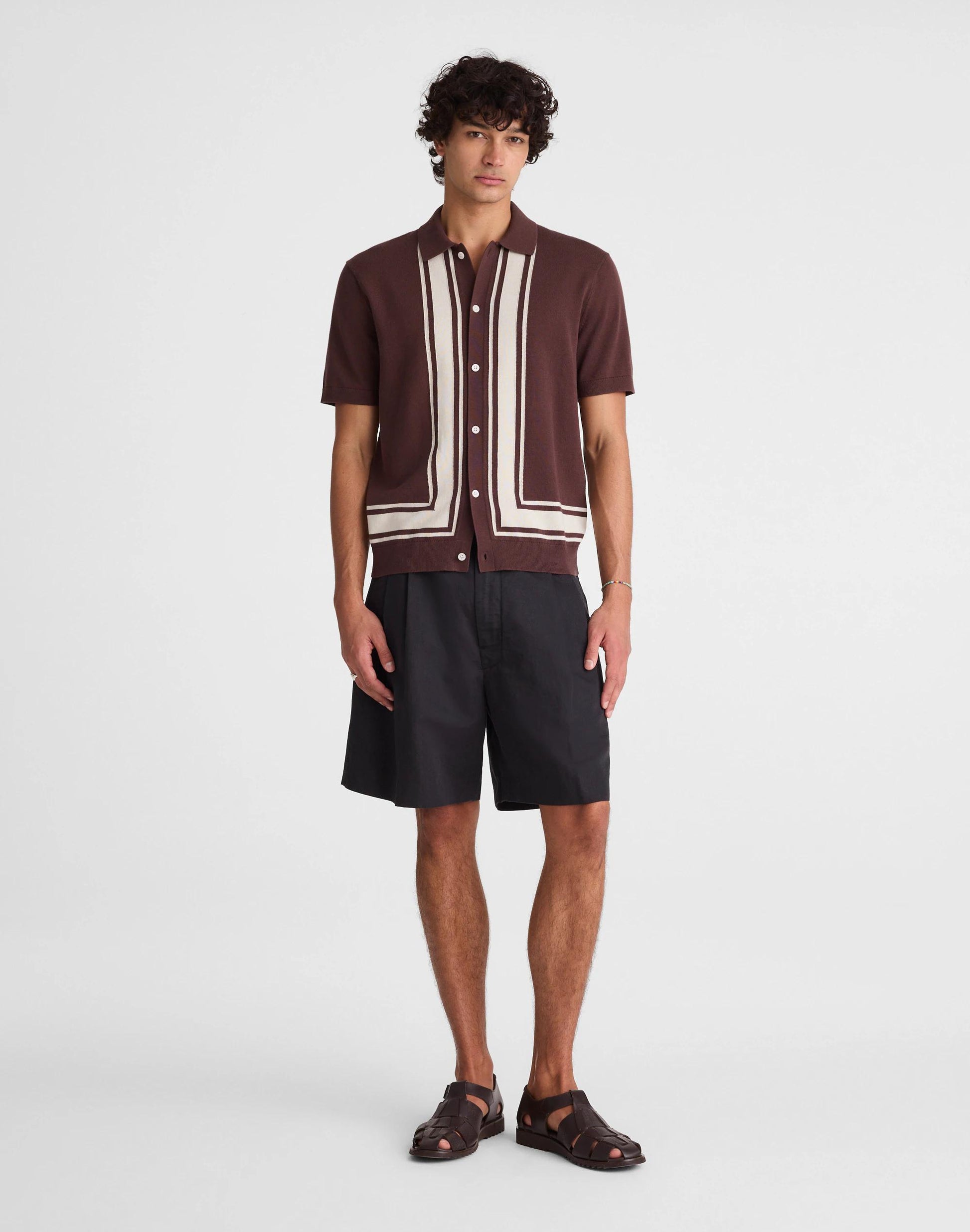 Knit Button-Up Shirt in Border Stripe Rum Raisin | Madewell