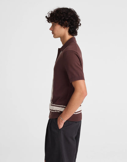 Knit Button-Up Shirt in Border Stripe Rum Raisin | Madewell
