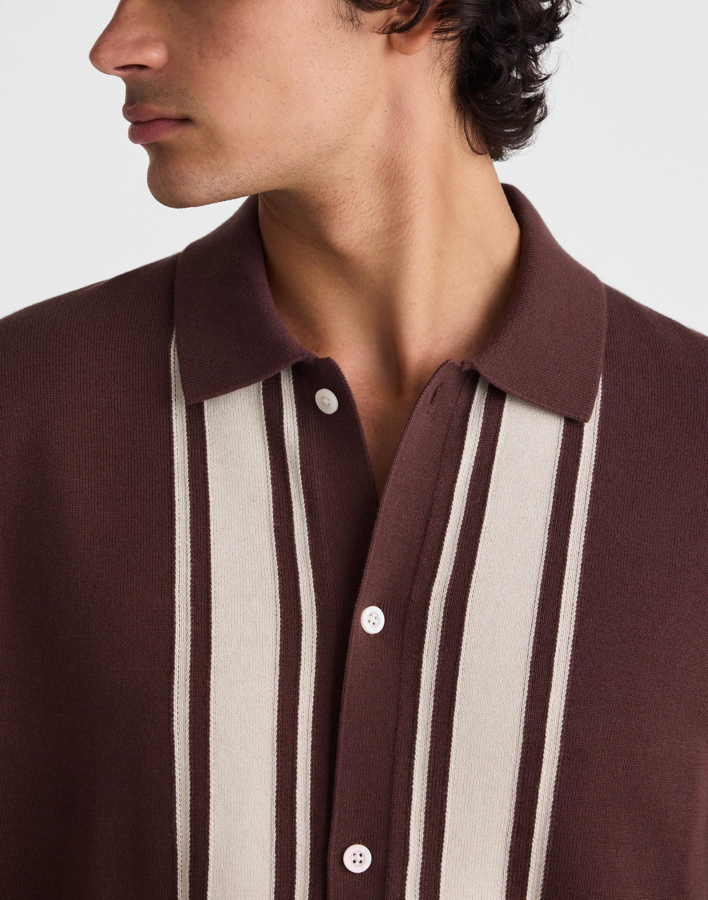 Knit Button-Up Shirt in Border Stripe Rum Raisin | Madewell