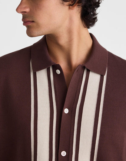 Knit Button-Up Shirt in Border Stripe Rum Raisin | Madewell