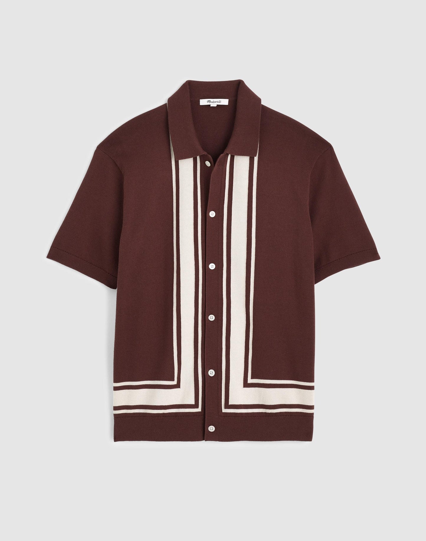 Knit Button-Up Shirt in Border Stripe Rum Raisin | Madewell