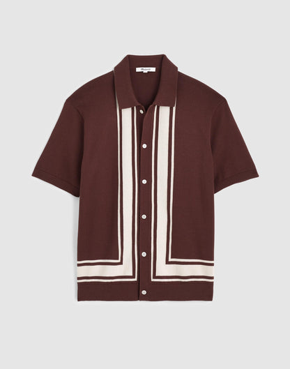 Knit Button-Up Shirt in Border Stripe Rum Raisin | Madewell