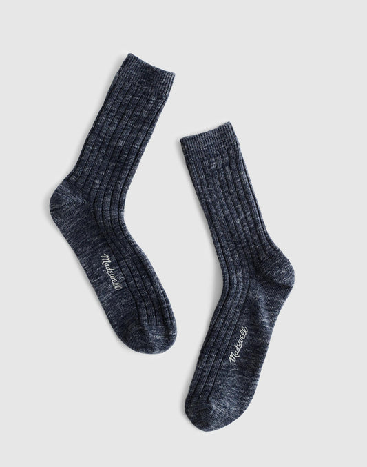 Ribbed Crew Socks in Cotton Navy Heather | Madewell