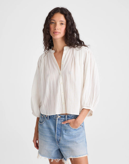Shirred Button-Up Blouse White | Madewell