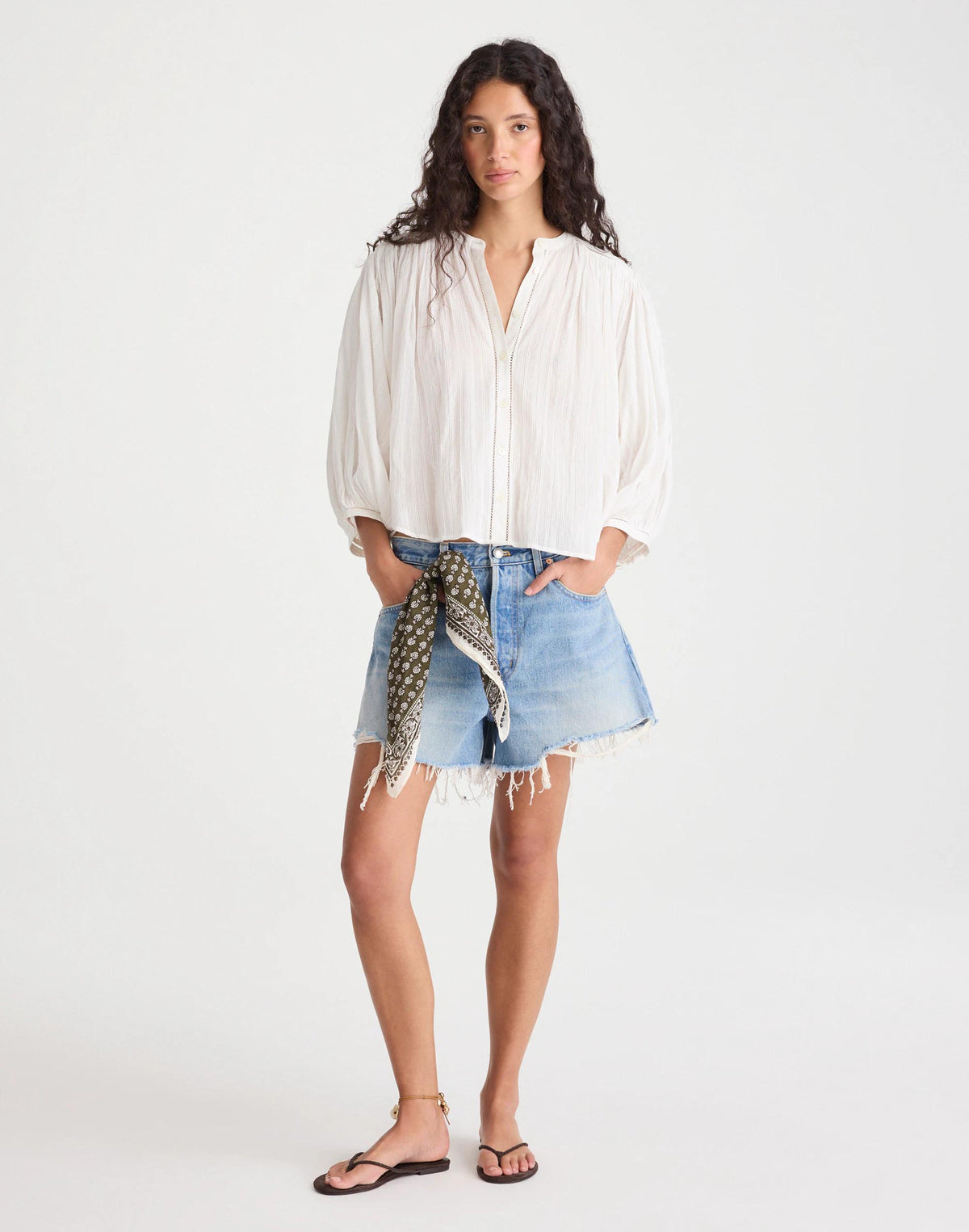 Shirred Button-Up Blouse White | Madewell
