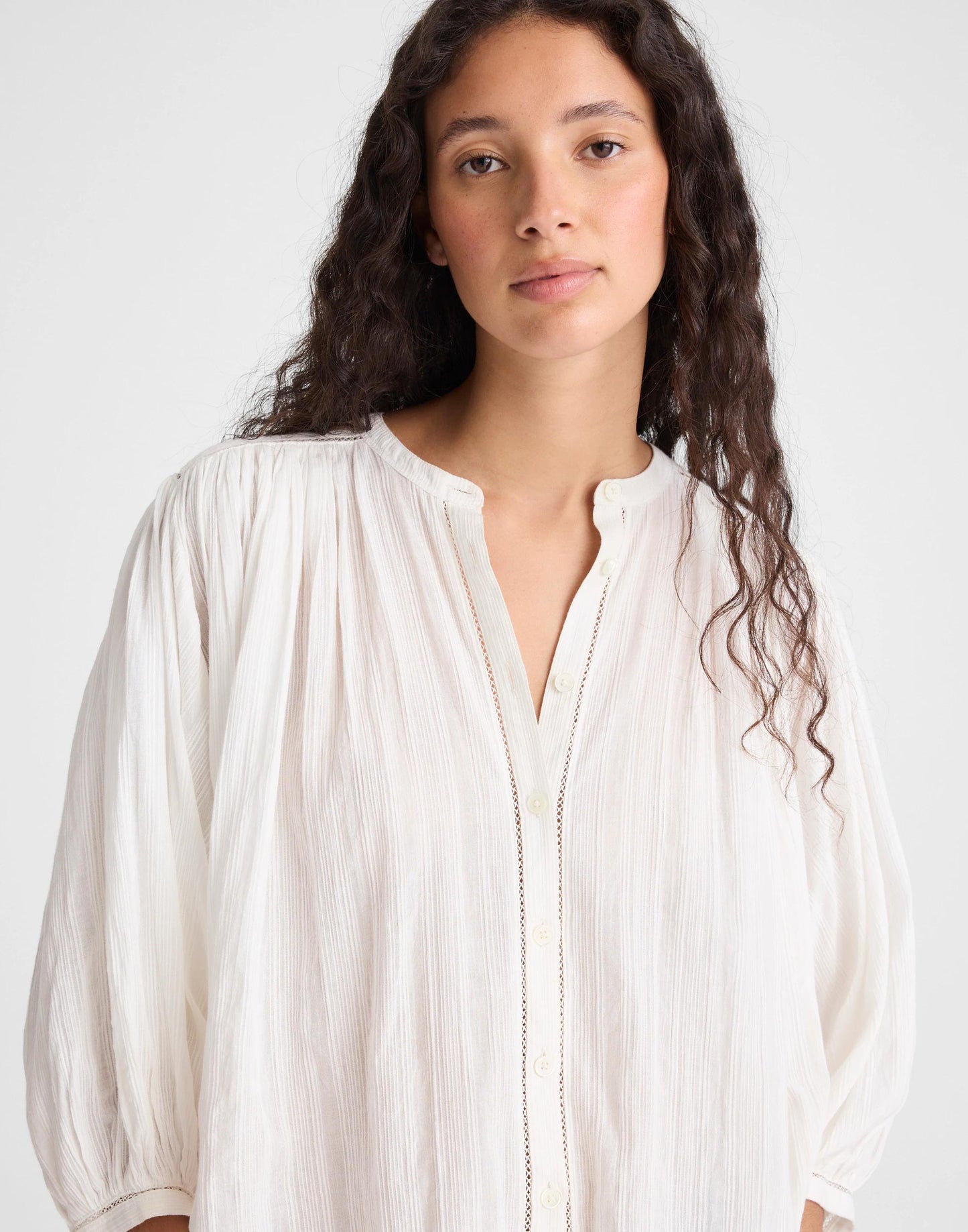 Shirred Button-Up Blouse White | Madewell