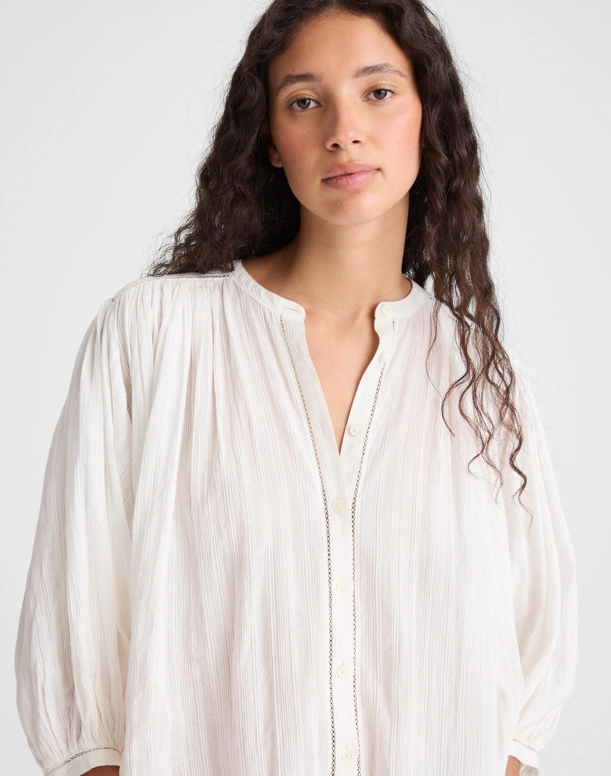 Shirred Button-Up Blouse White | Madewell