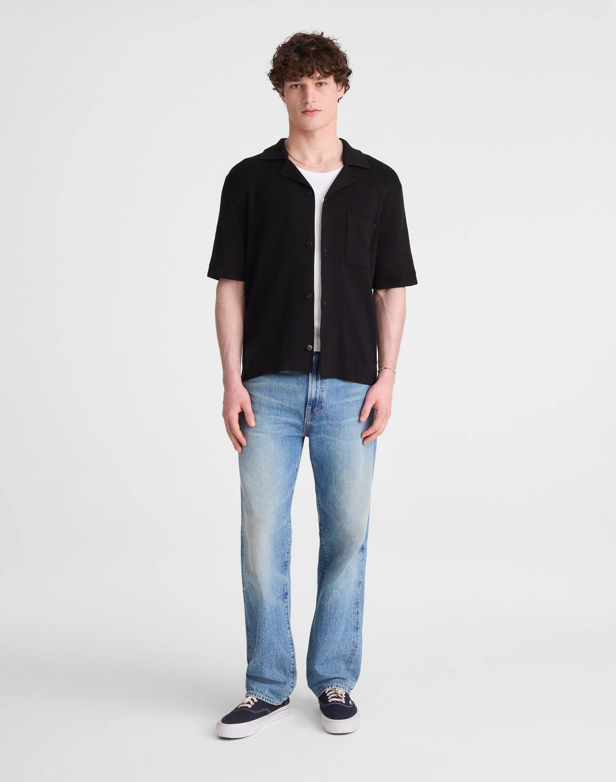 Knit Short-Sleeve Boxy Shirt Jet Black | Madewell