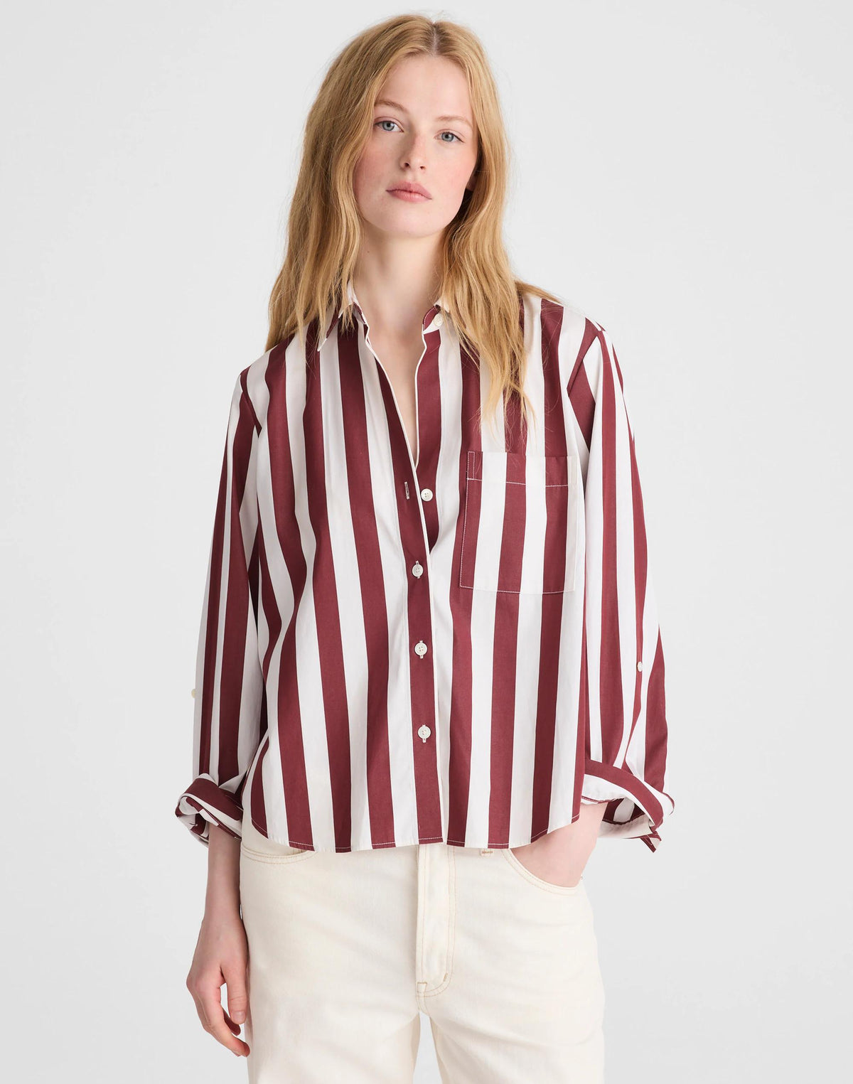 The Signature Y-Neck Shirt in Poplin Dusty Merlot | Madewell