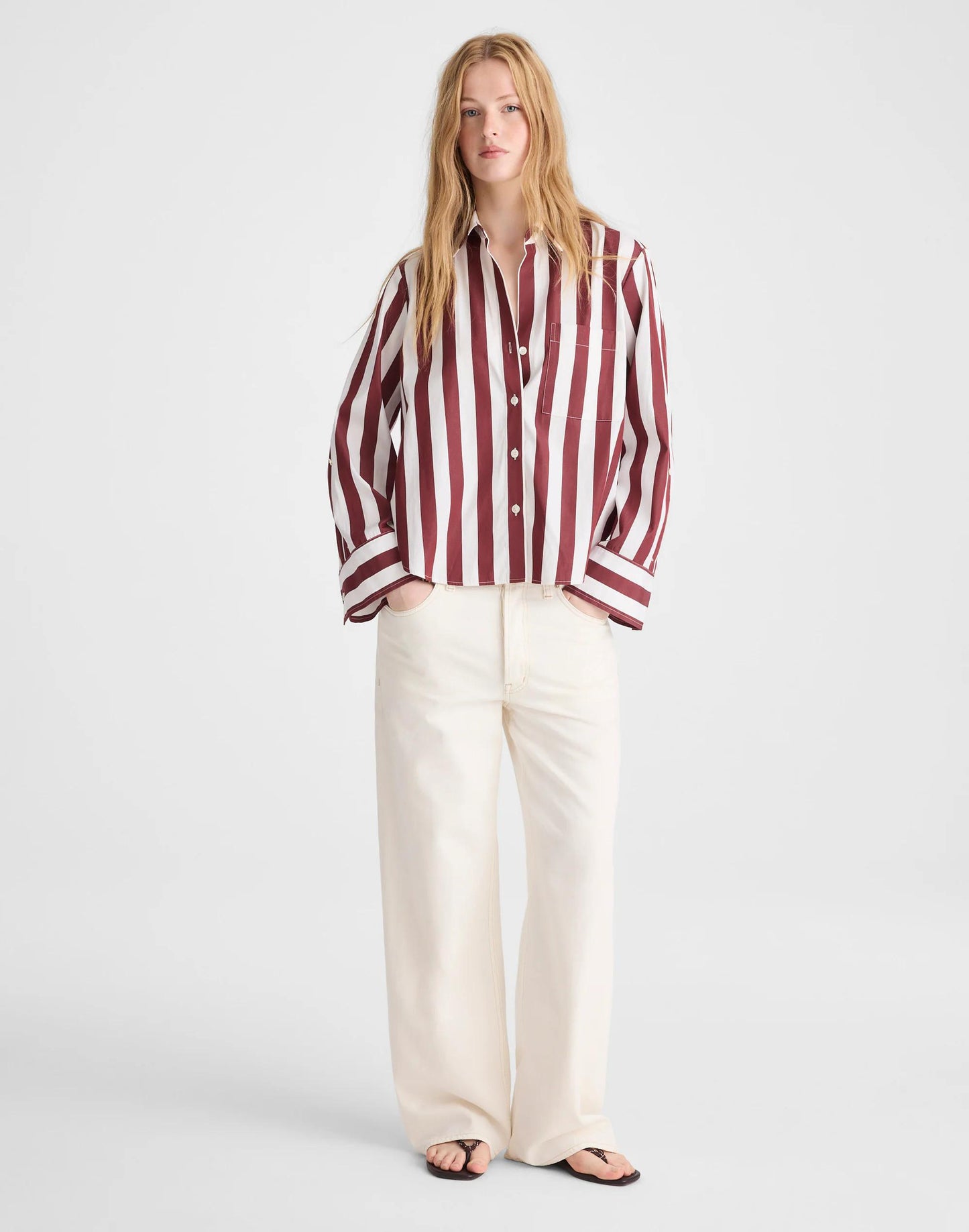 The Signature Y-Neck Shirt in Poplin Dusty Merlot | Madewell