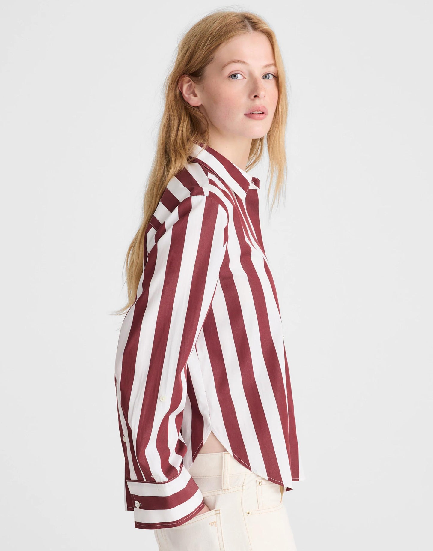 The Signature Y-Neck Shirt in Poplin Dusty Merlot | Madewell