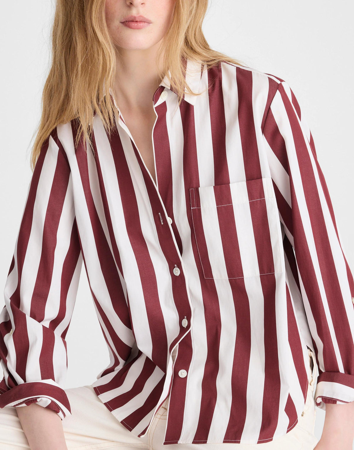 The Signature Y-Neck Shirt in Poplin Dusty Merlot | Madewell