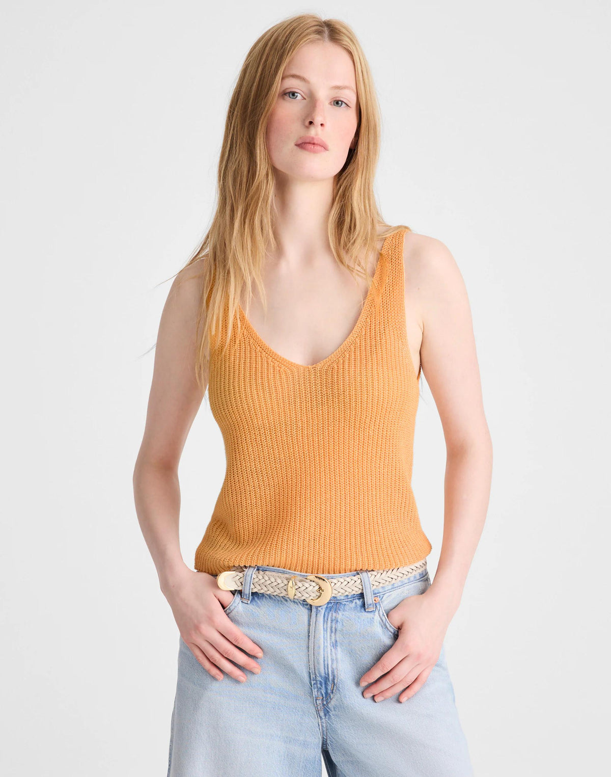 V-Neck Tank in 100% Linen Apricot Blush | Madewell