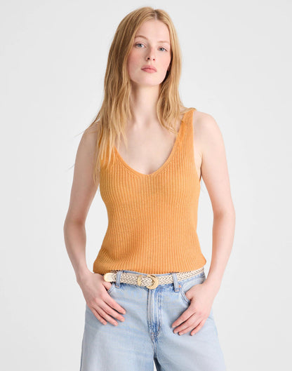 V-Neck Tank in 100% Linen Apricot Blush | Madewell