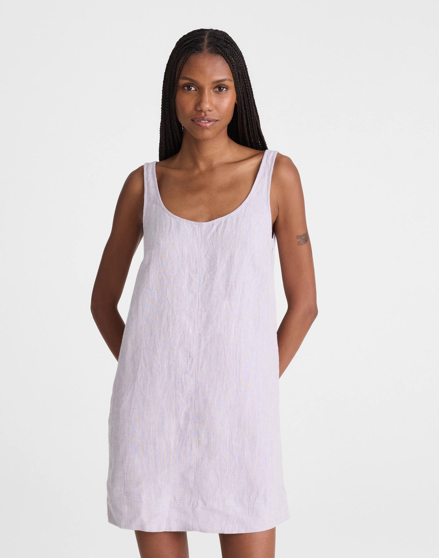 Scoopneck Mini Shift Dress in 100% Linen Lilac Chambray | Madewell
