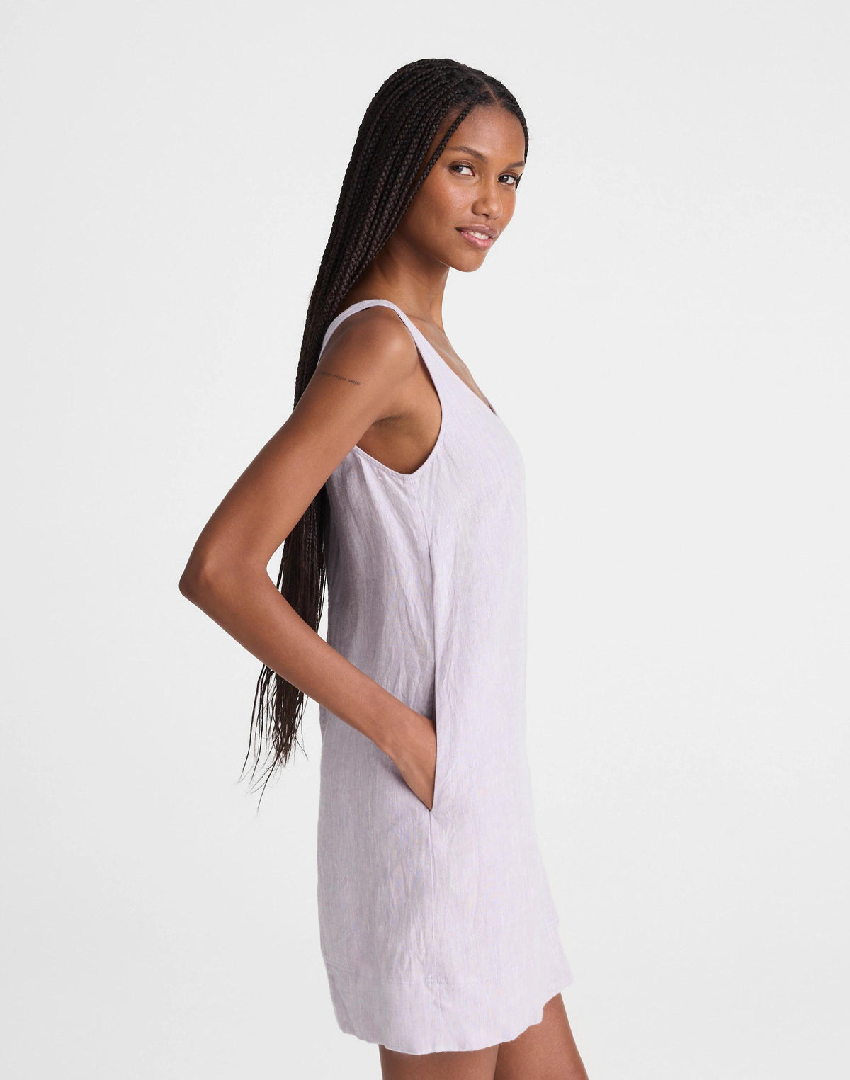 Scoopneck Mini Shift Dress in 100% Linen Lilac Chambray | Madewell
