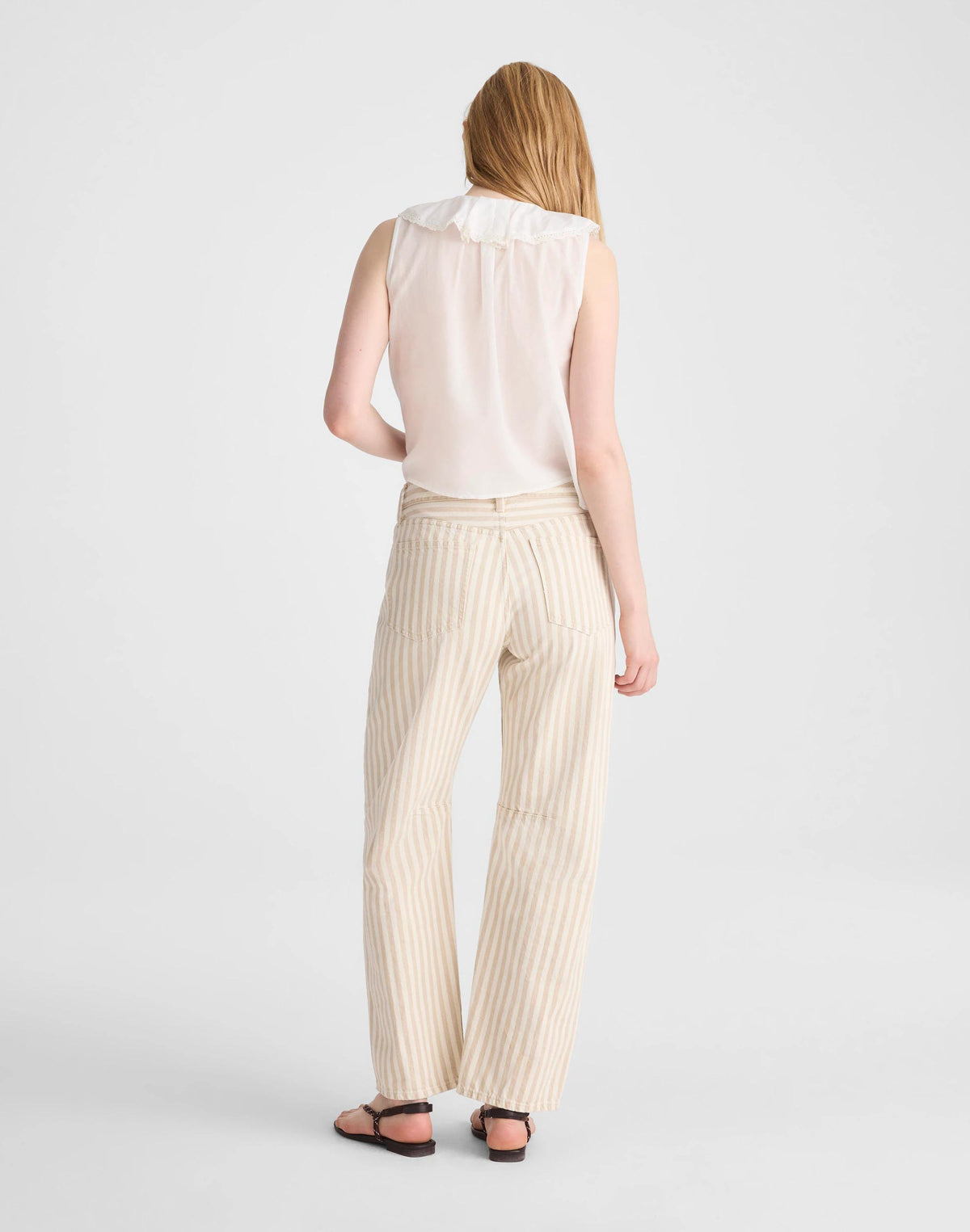 The Darted Barrel-Leg Jean in Airy Denim Khaki Sand Stripe | Madewell