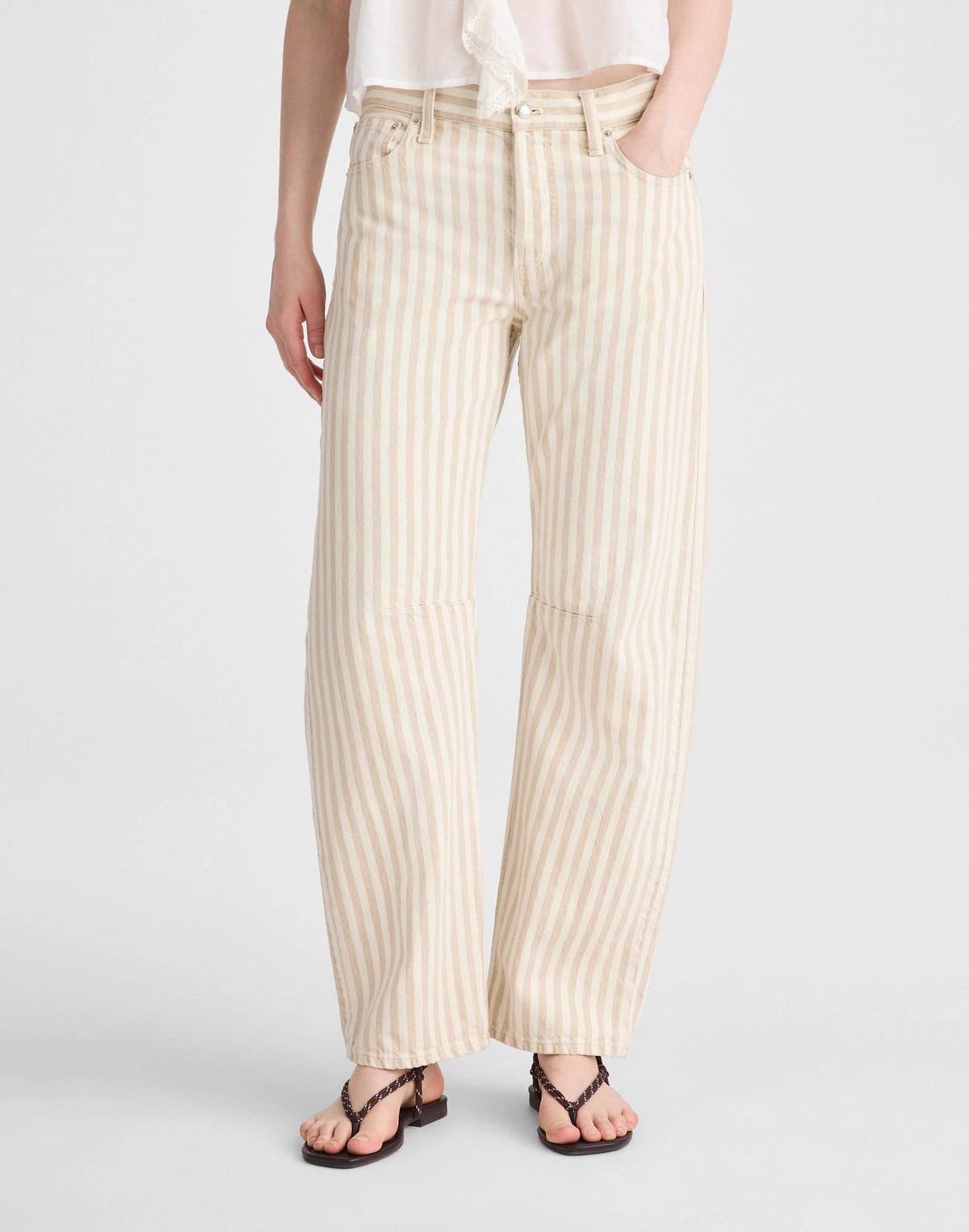 The Darted Barrel-Leg Jean in Airy Denim Khaki Sand Stripe | Madewell