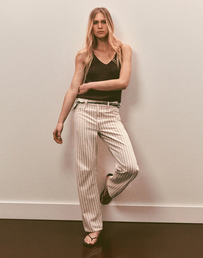 The Darted Barrel-Leg Jean in Airy Denim Khaki Sand Stripe | Madewell