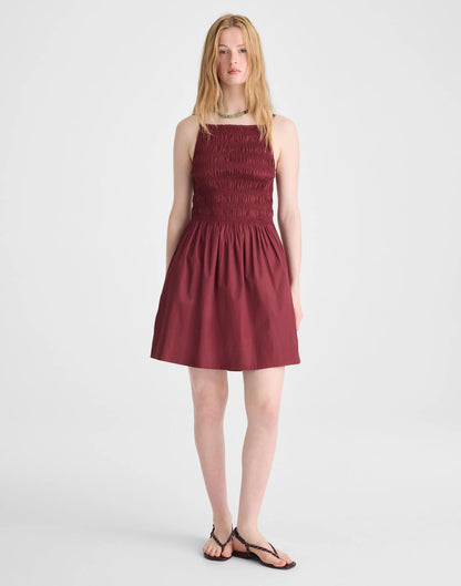 Smocked High-Neck Mini Dress Dusty Merlot | Madewell