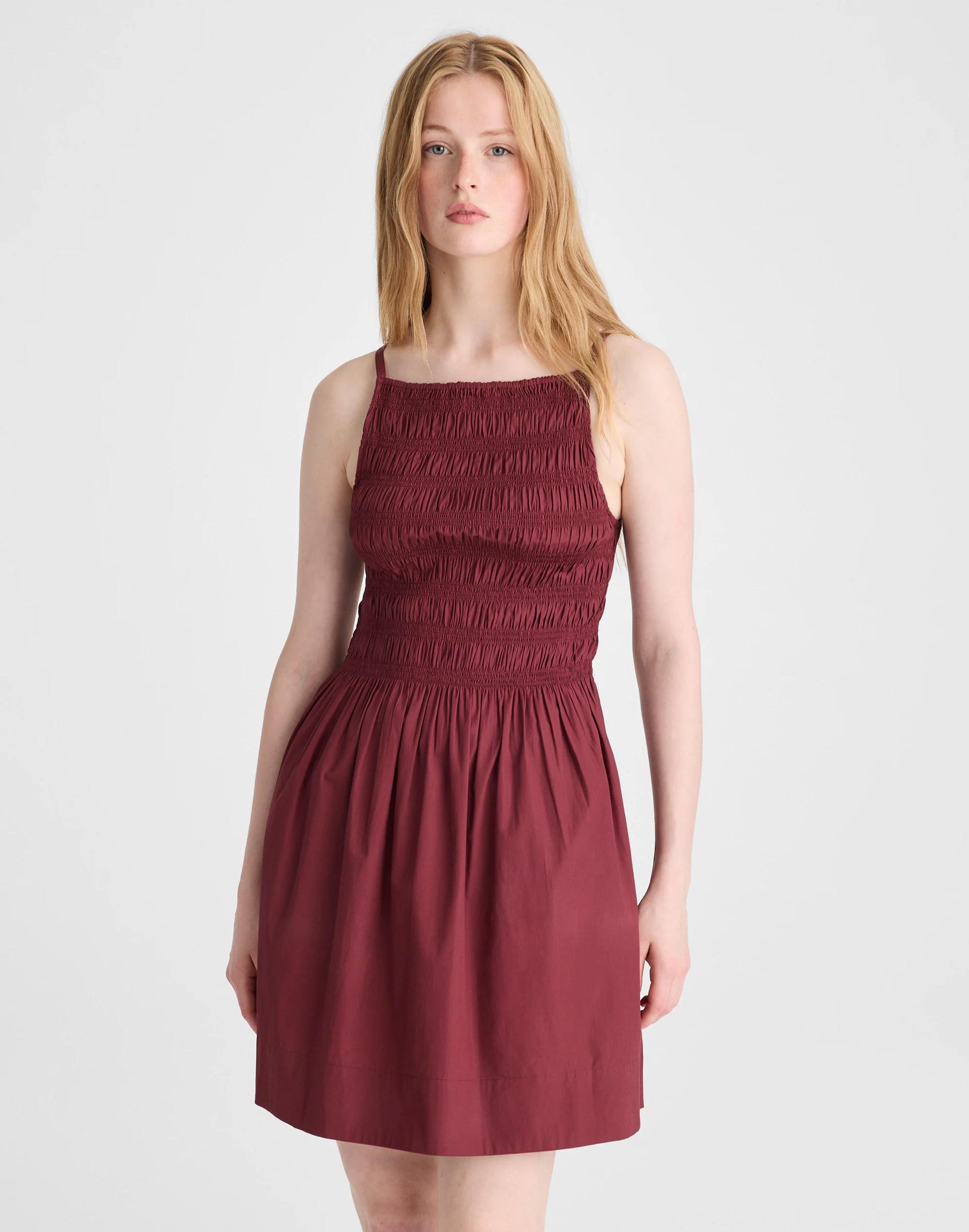 Smocked High-Neck Mini Dress Dusty Merlot | Madewell