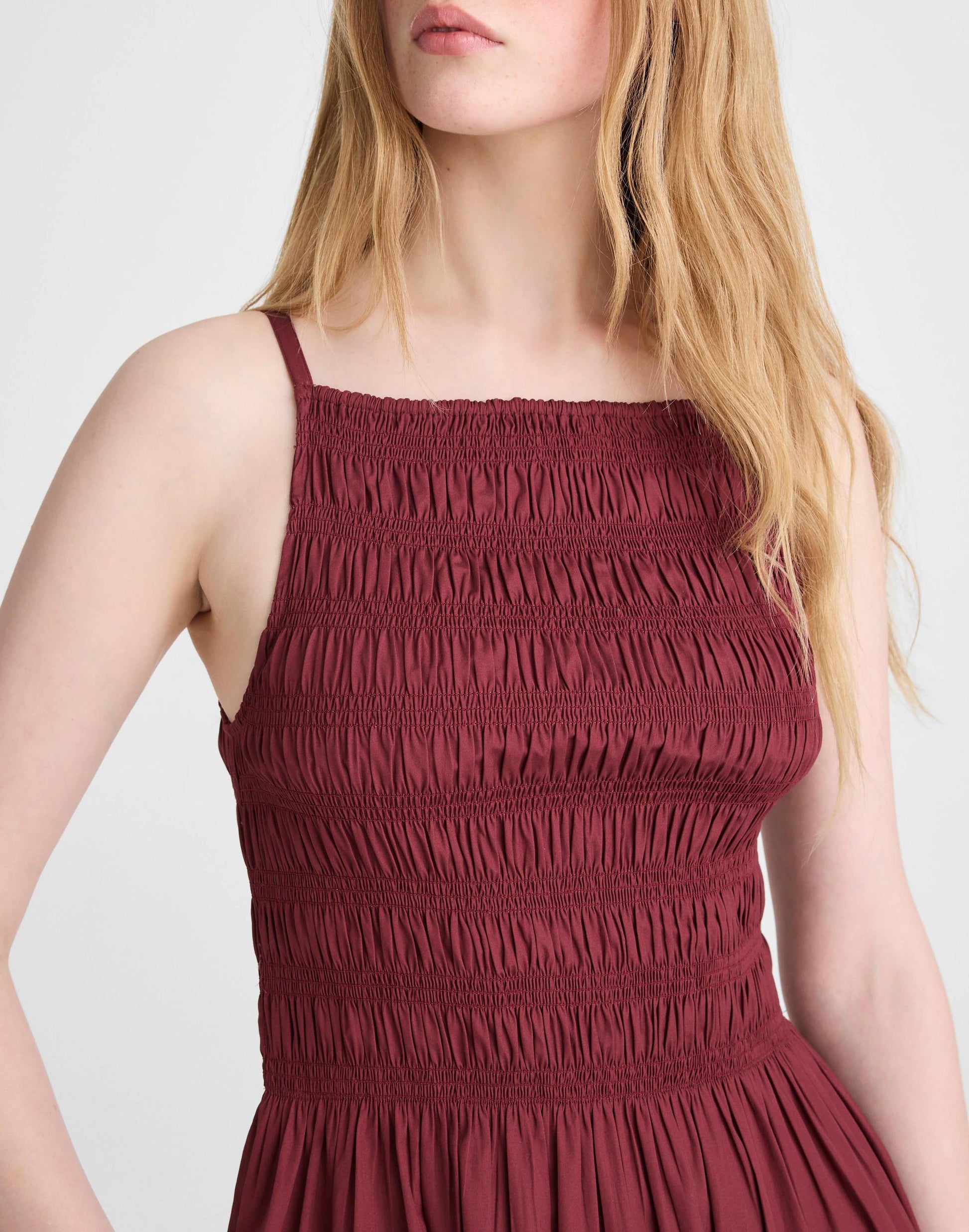 Smocked High-Neck Mini Dress Dusty Merlot | Madewell
