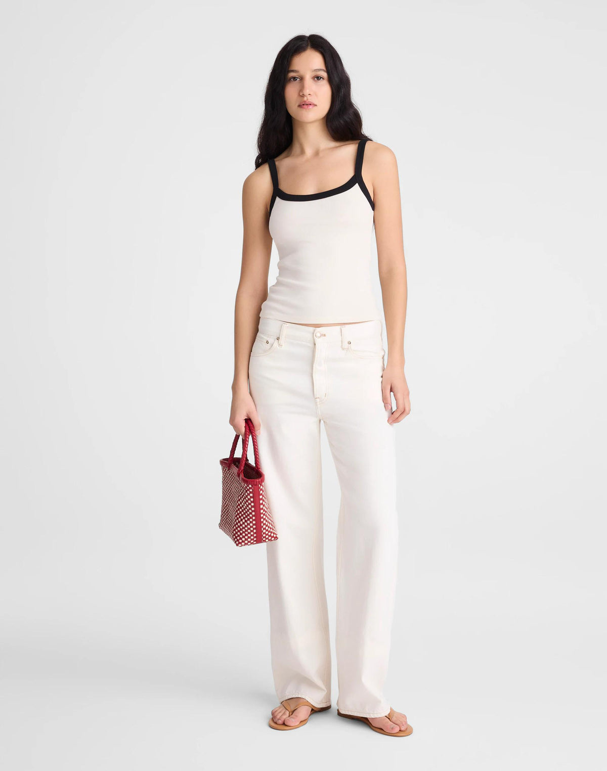 The '90s Cami in Compact Cotton Ivory Black | Madewell