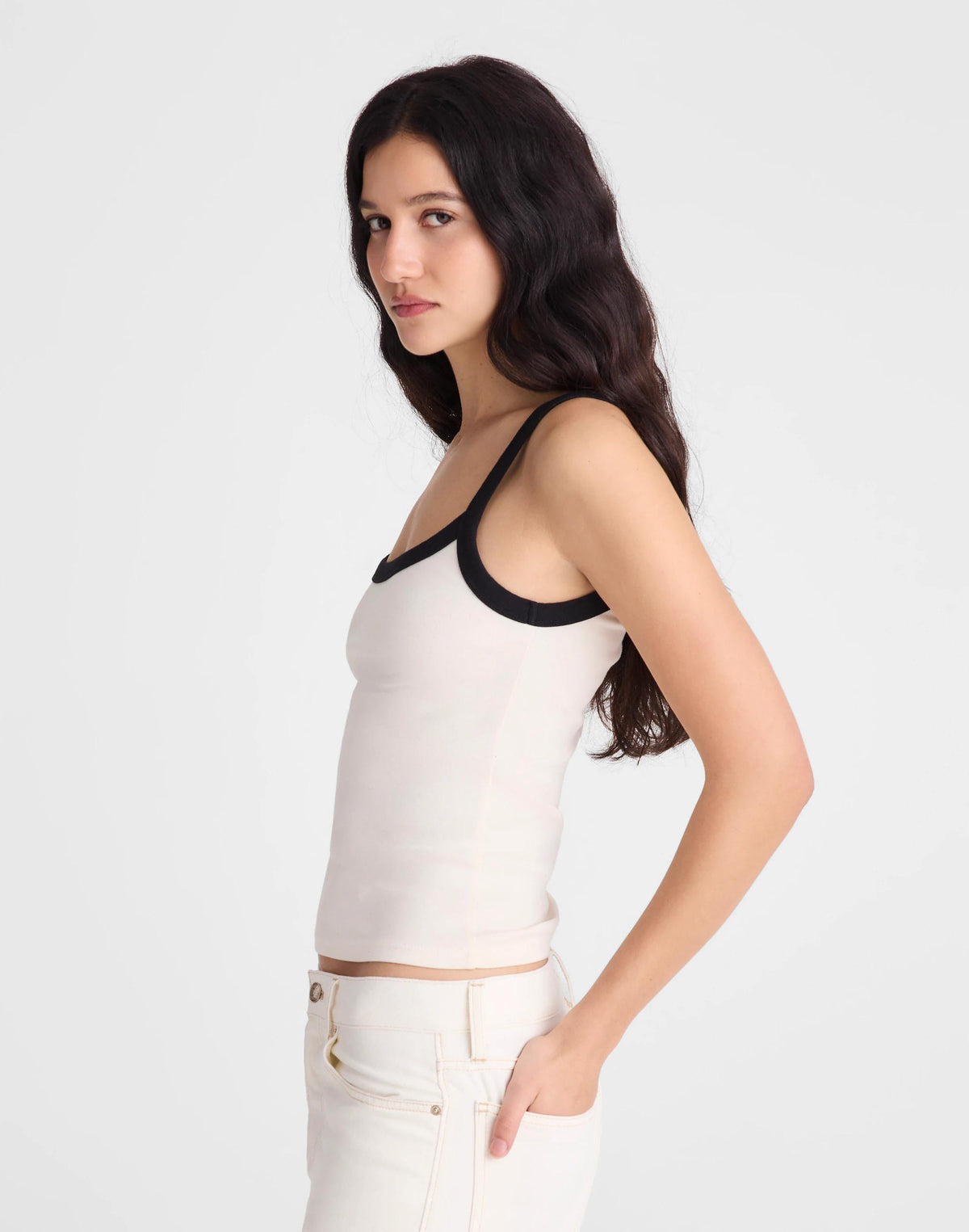 The '90s Cami in Compact Cotton Ivory Black | Madewell