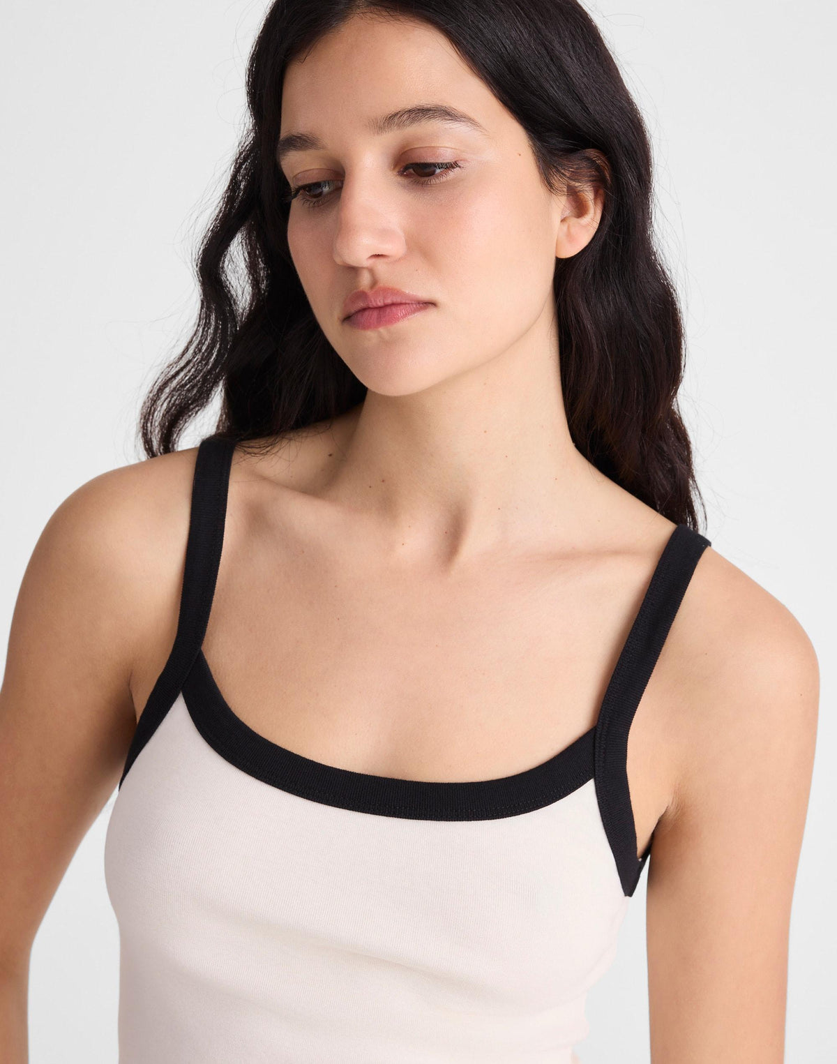 The '90s Cami in Compact Cotton Ivory Black | Madewell