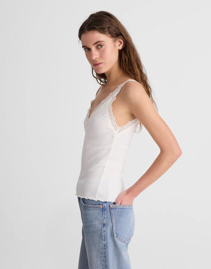 Lace-Trim Ribbed V-Neck Tank Winter White | Madewell