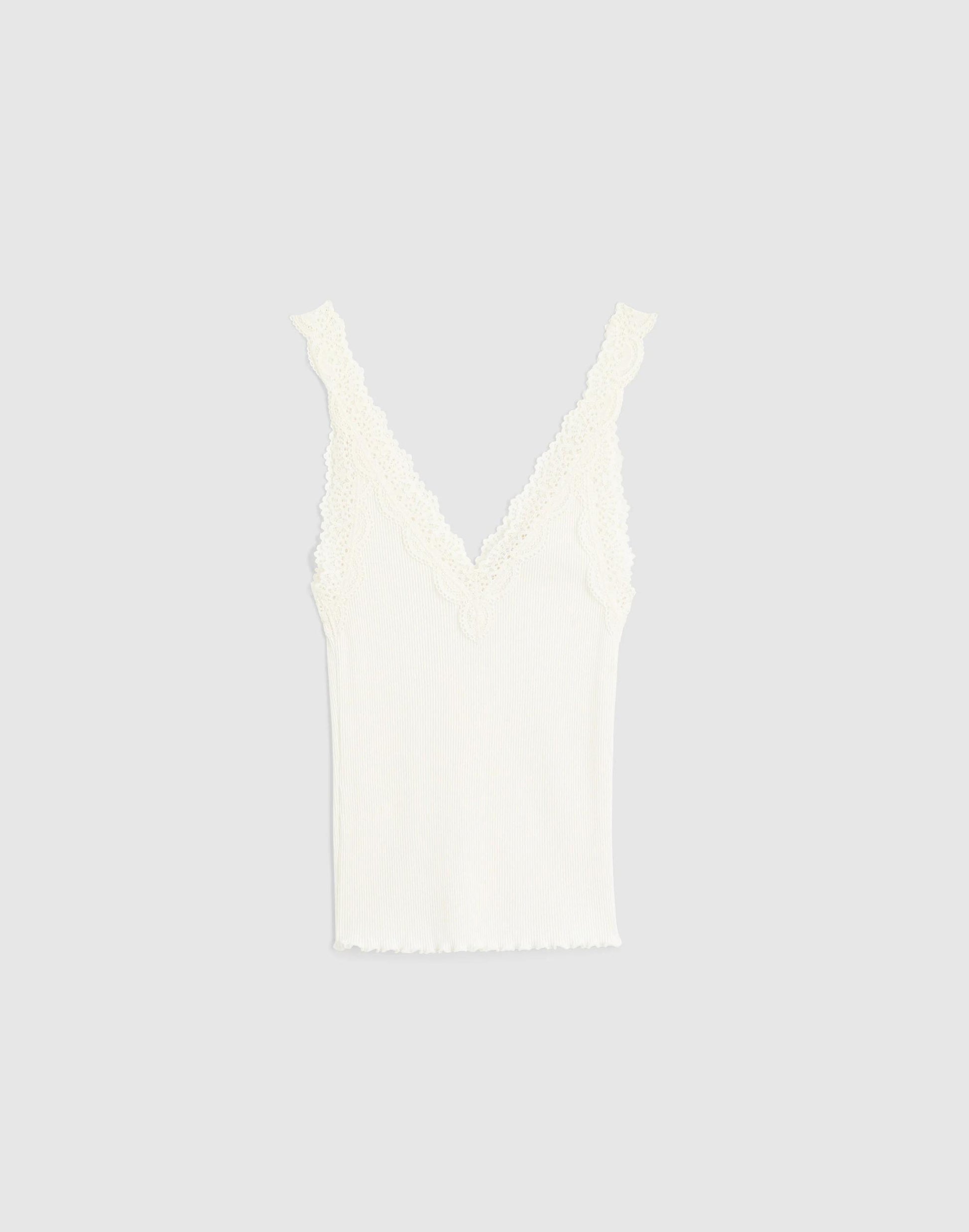 Lace-Trim Ribbed V-Neck Tank Winter White | Madewell