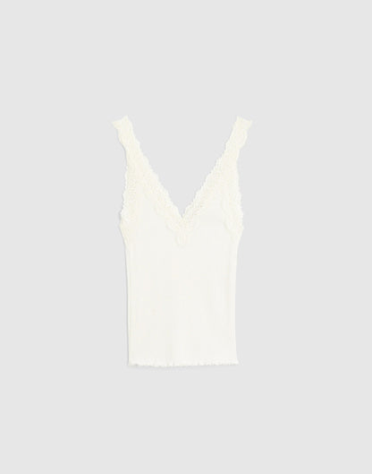 Lace-Trim Ribbed V-Neck Tank Winter White | Madewell
