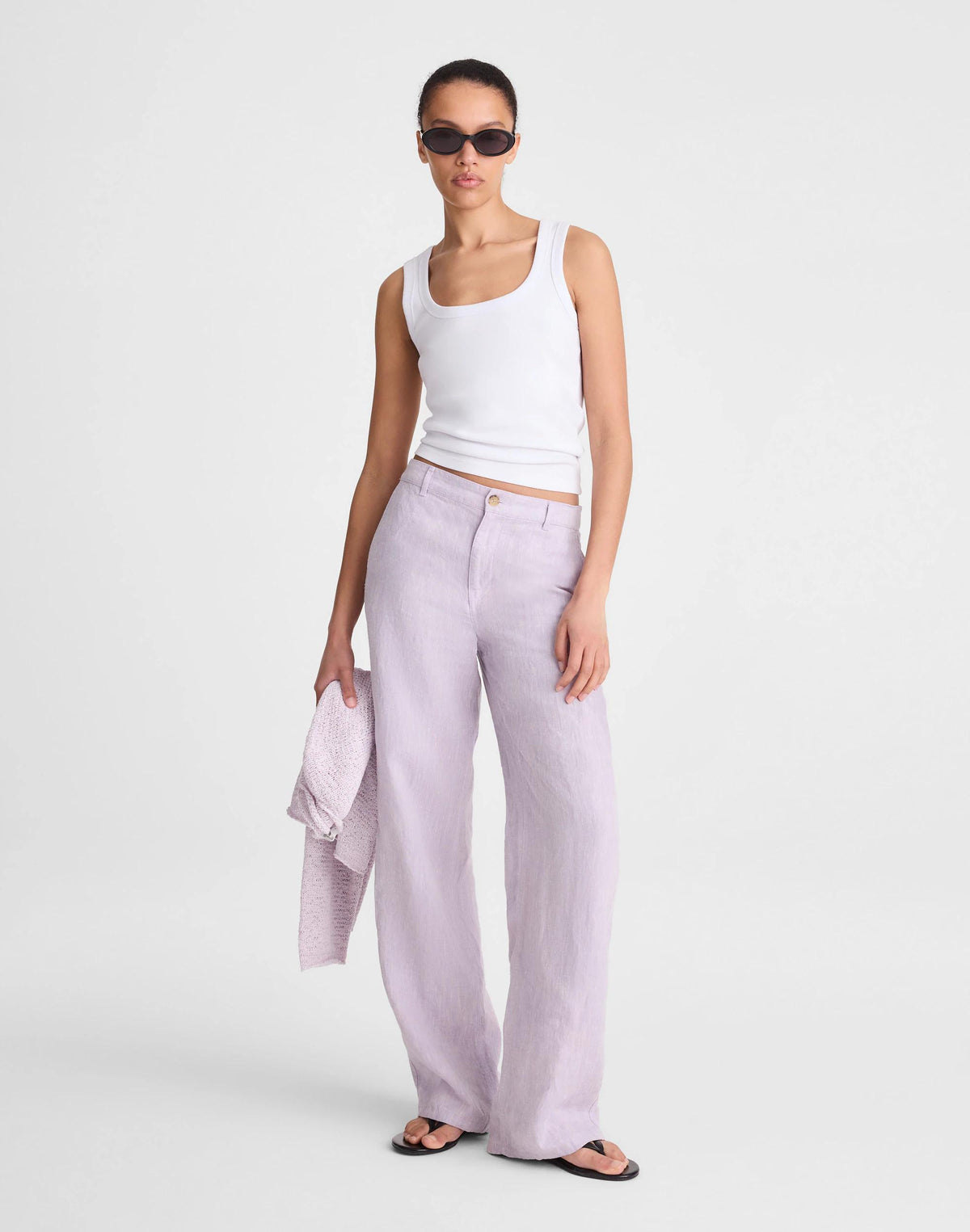 The Zoe Relaxed Straight Pant in 100% Linen Lilac Chambray | Madewell