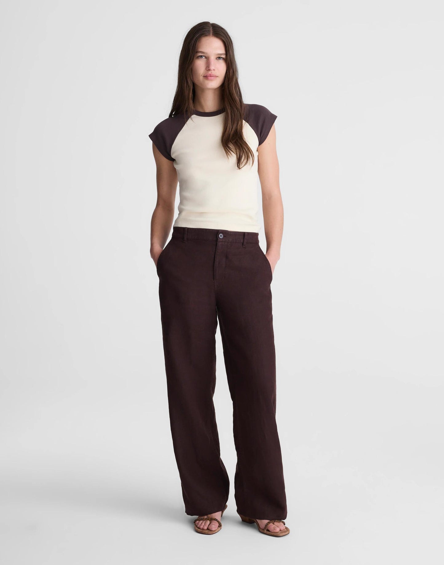 The Zoe Relaxed Straight Pant in 100% Linen Cocoa | Madewell
