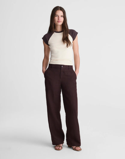 The Zoe Relaxed Straight Pant in 100% Linen Cocoa | Madewell