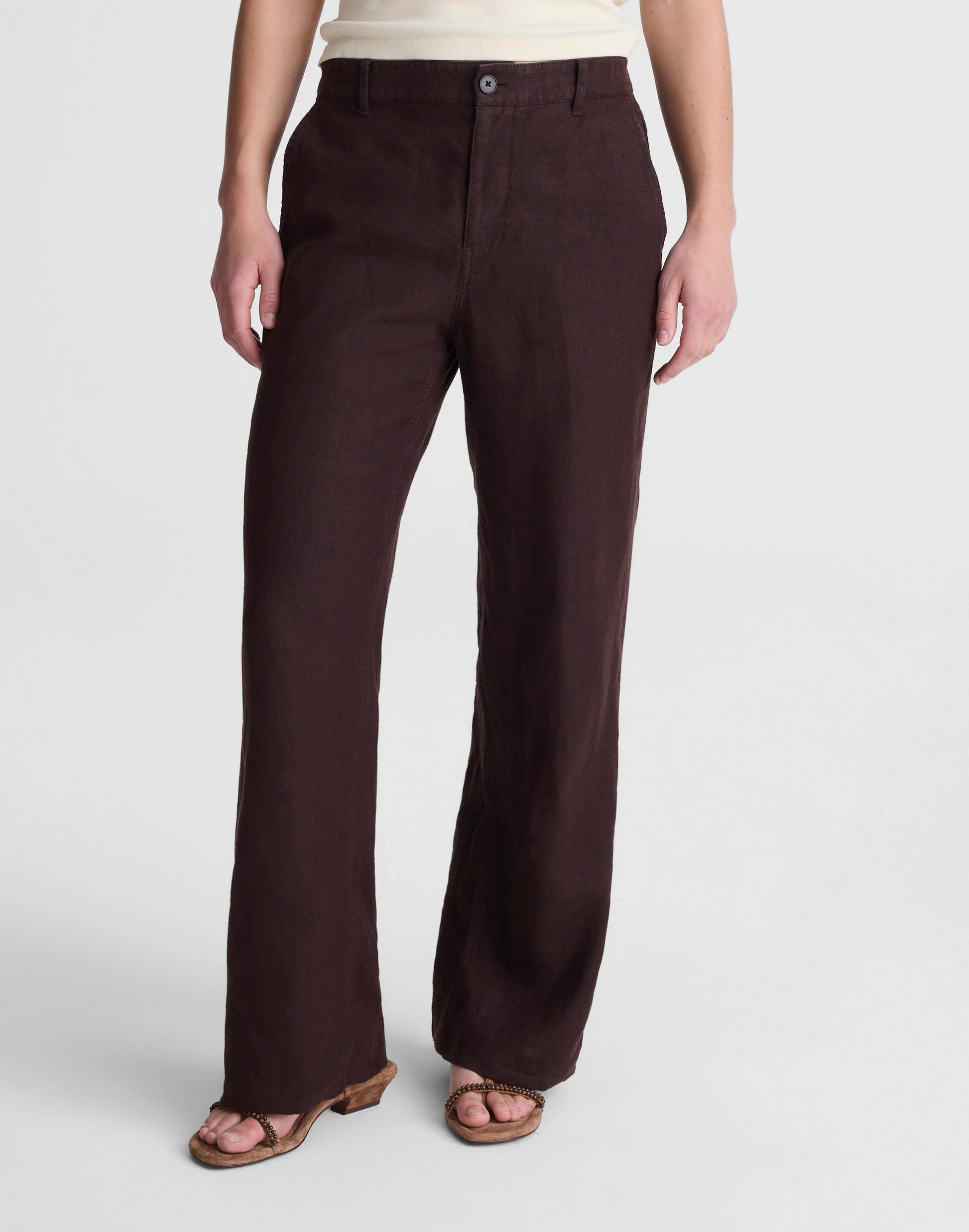 The Zoe Relaxed Straight Pant in 100% Linen Cocoa | Madewell