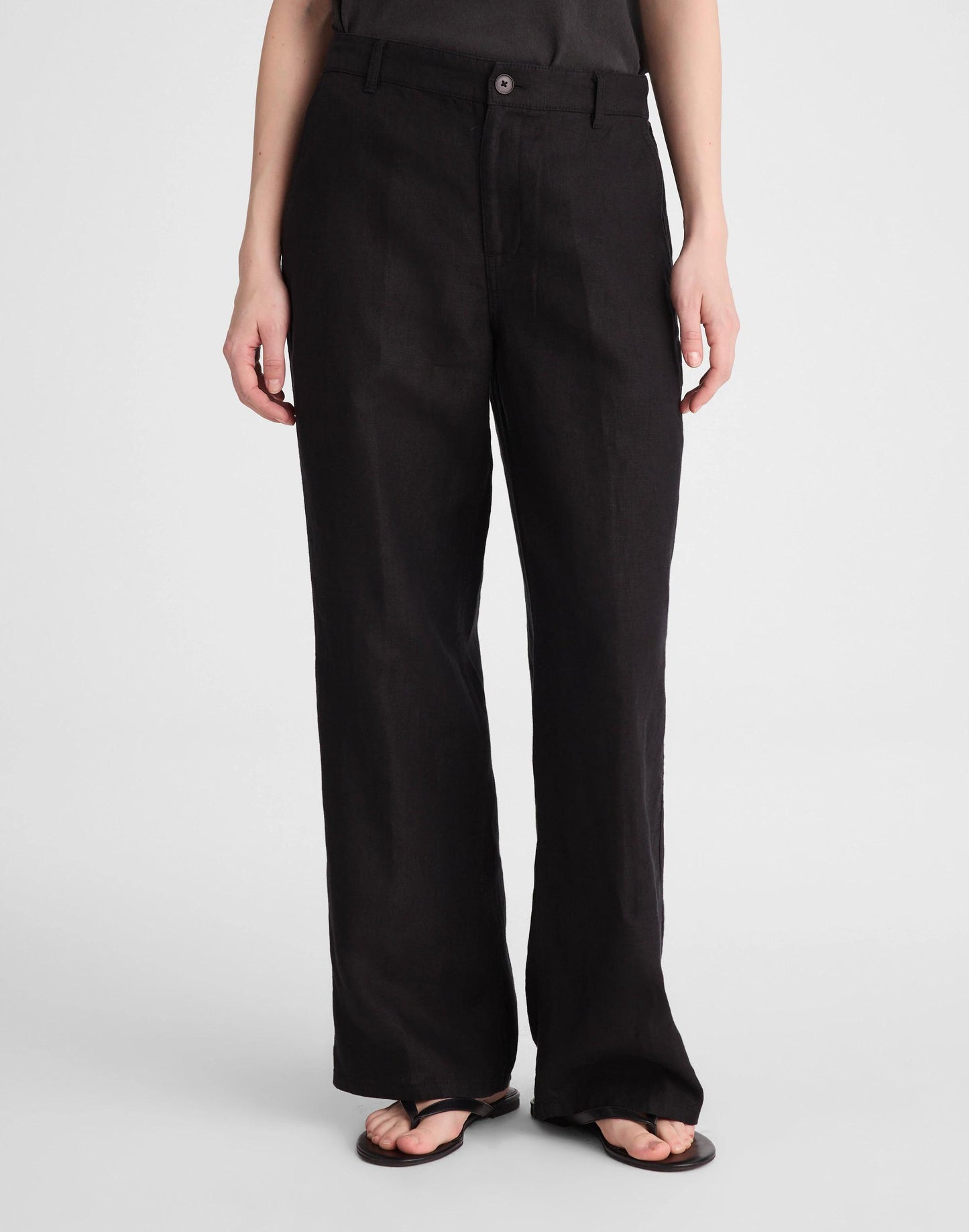 The Zoe Relaxed Straight Pant in 100% Linen Jet Black | Madewell