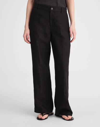 The Zoe Relaxed Straight Pant in 100% Linen Jet Black | Madewell